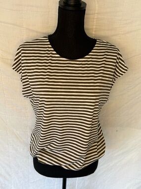 Green Envelope Olive and White Striped Short Sleeve Tee